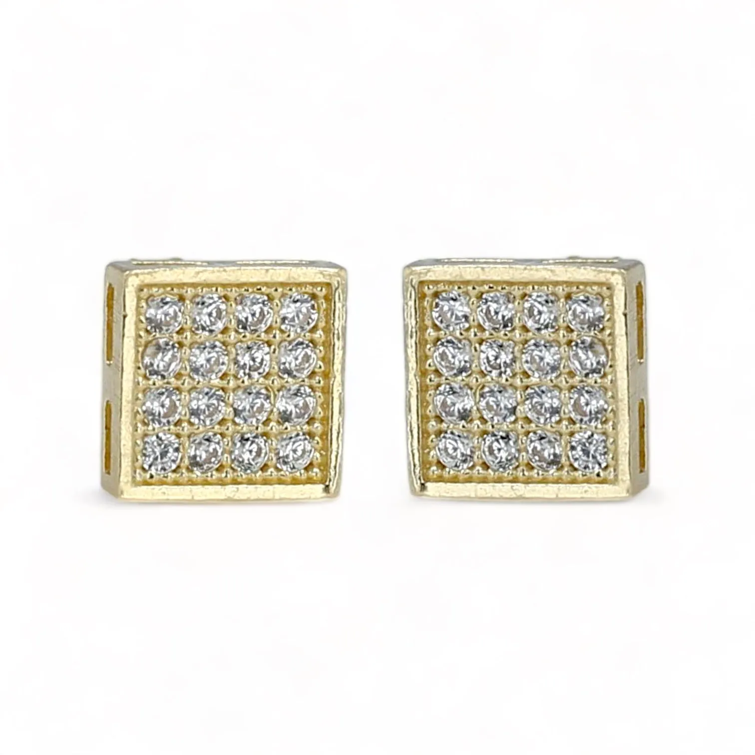 10k Yellow gold square stud earrings-3331