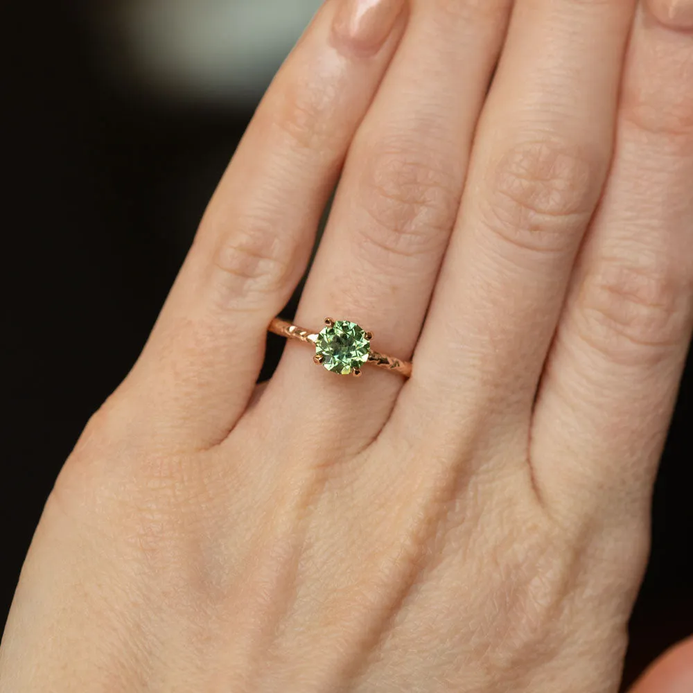 1.36ct Round Australian Green Sapphire Evergreen Solitaire Ring in 14k Rose Gold