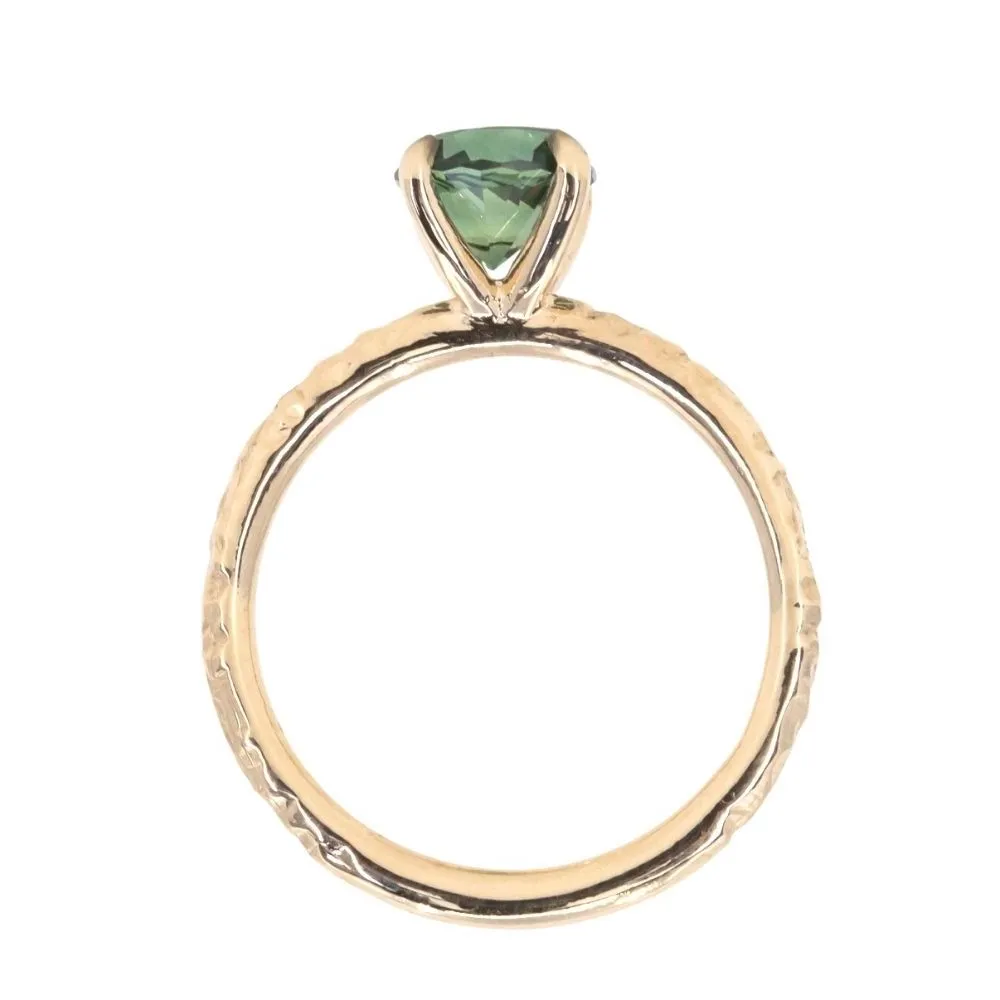 1.39ct Round Teal Songean Sapphire Evergreen Solitaire in Recycled 14k Yellow Gold