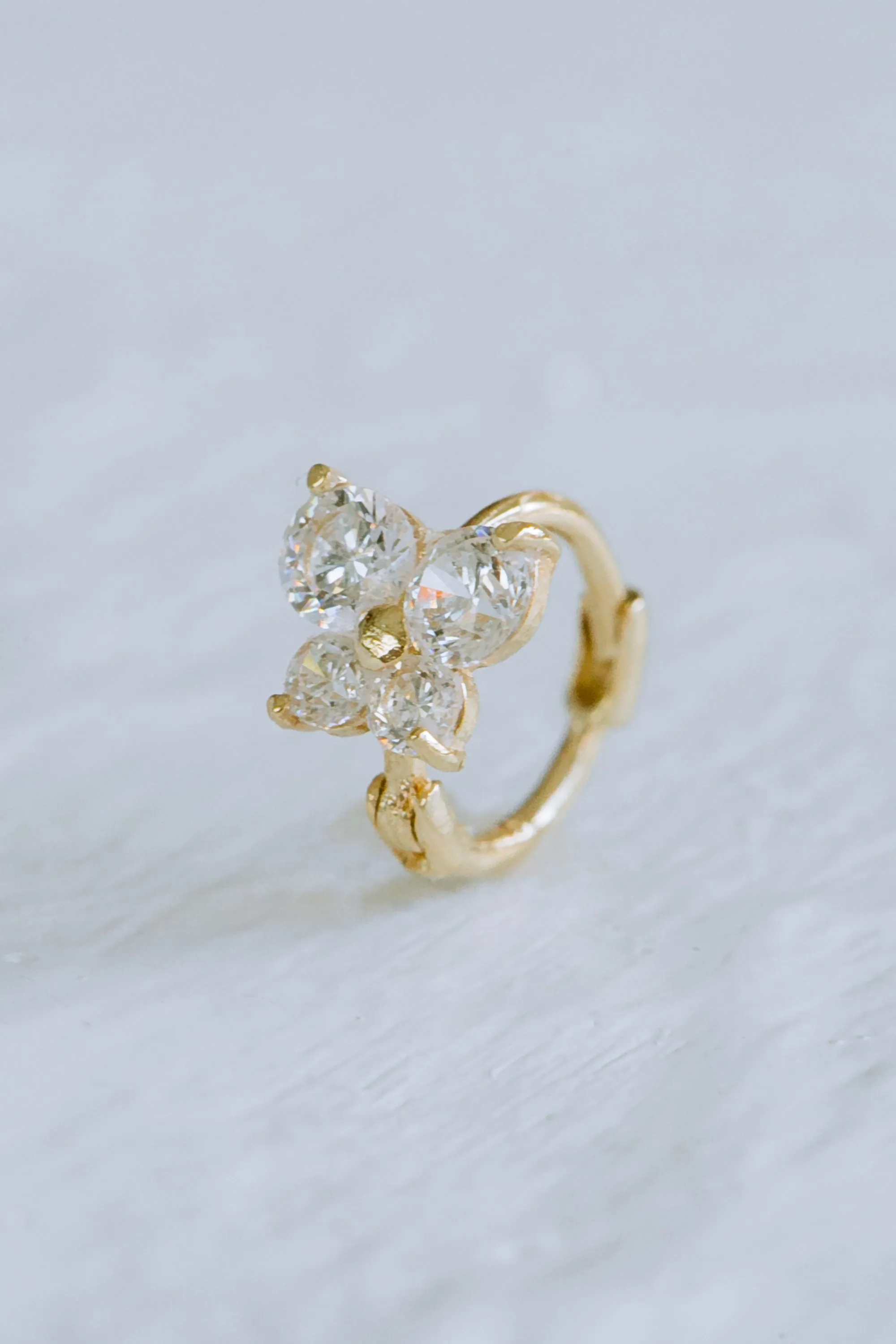 14K Solid Gold CZ Diamond BUTTERFLY Tragus Cartilage Helix Ear  Piercing Earring Huggie Hoop Ring