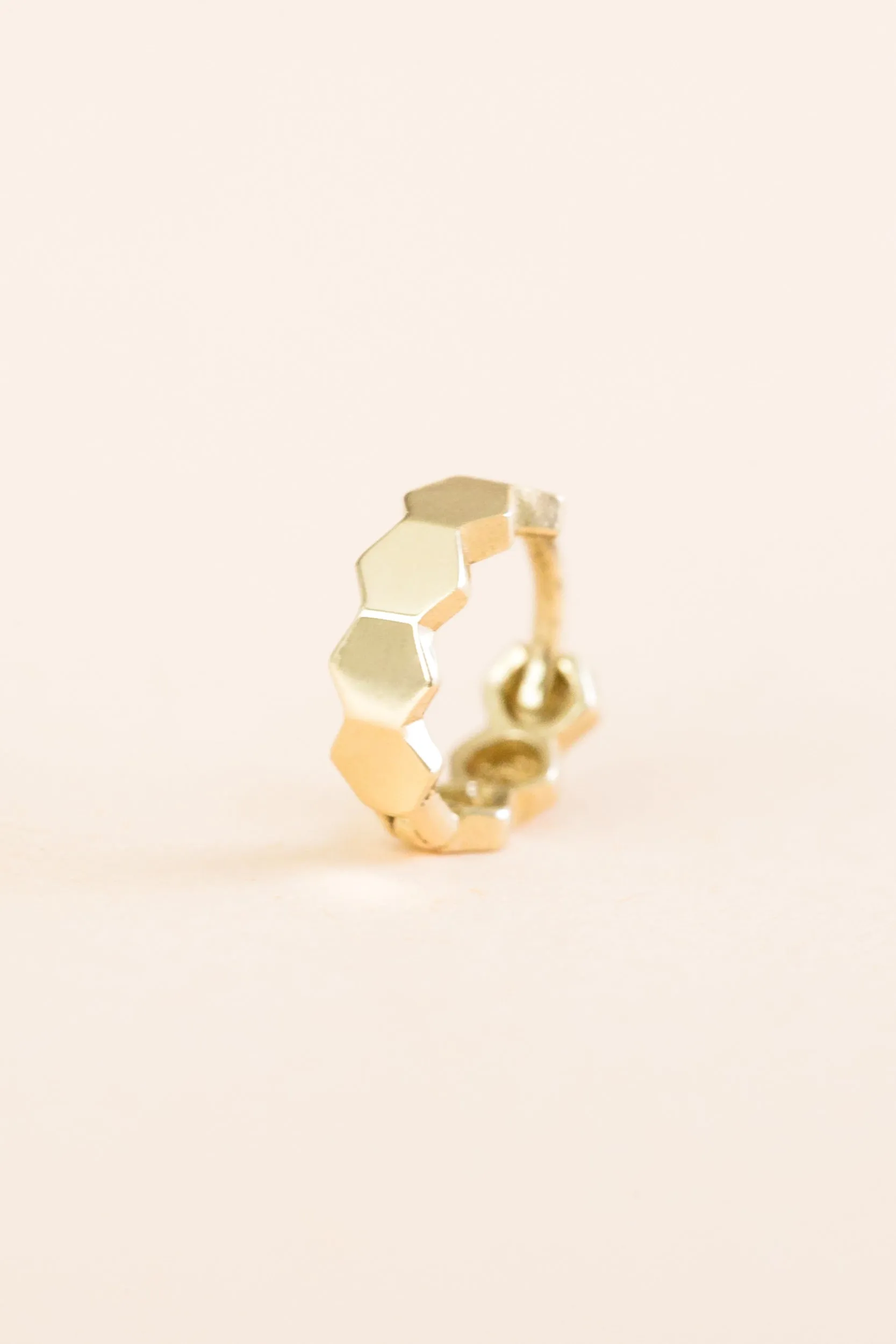 14K Solid Gold Jewelry Hexagon Piercing Earring Hoop Ring