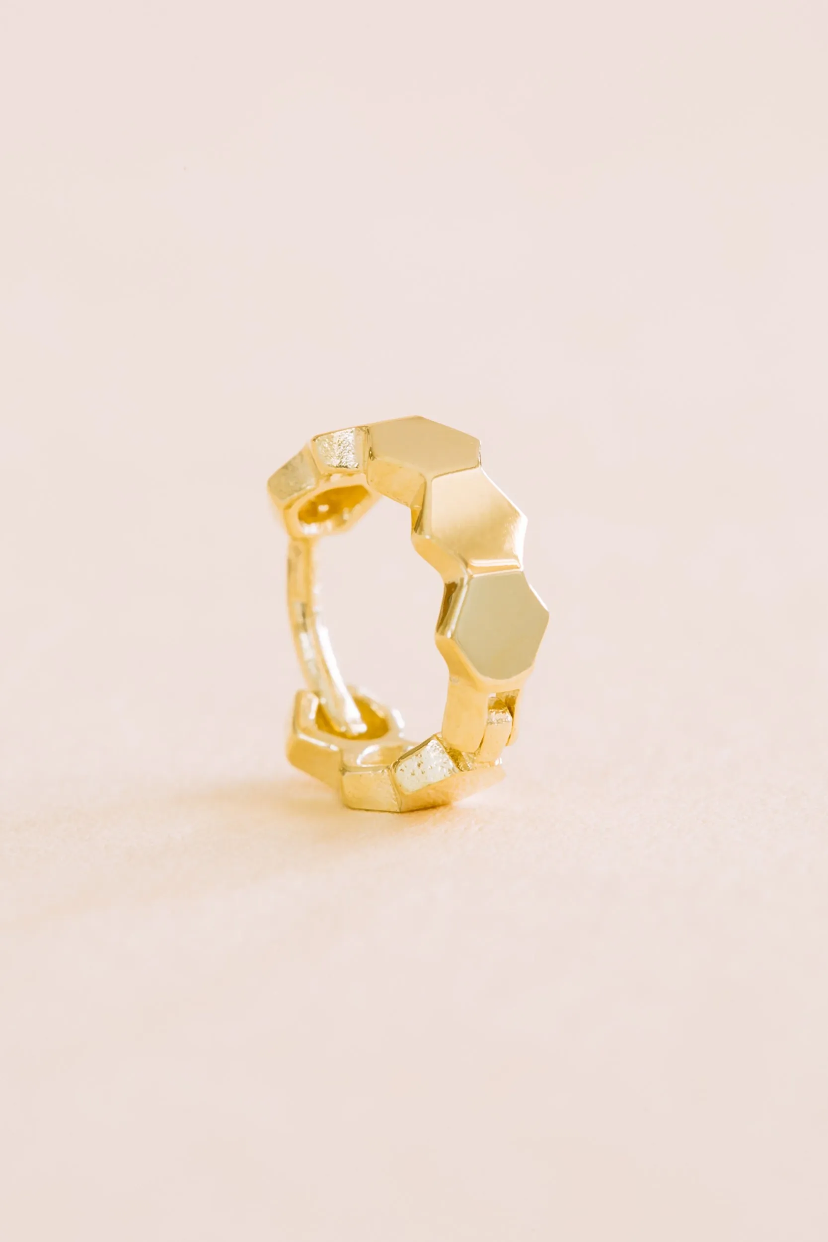 14K Solid Gold Jewelry Hexagon Piercing Earring Hoop Ring