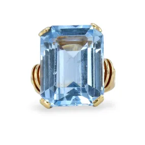 14K Yellow gold aqua marine emerald cut solid ring