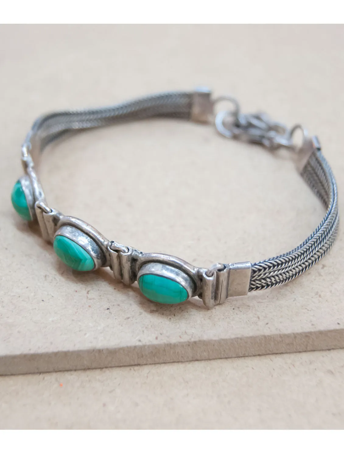 3 Stone Turquoise Silver Bracelet