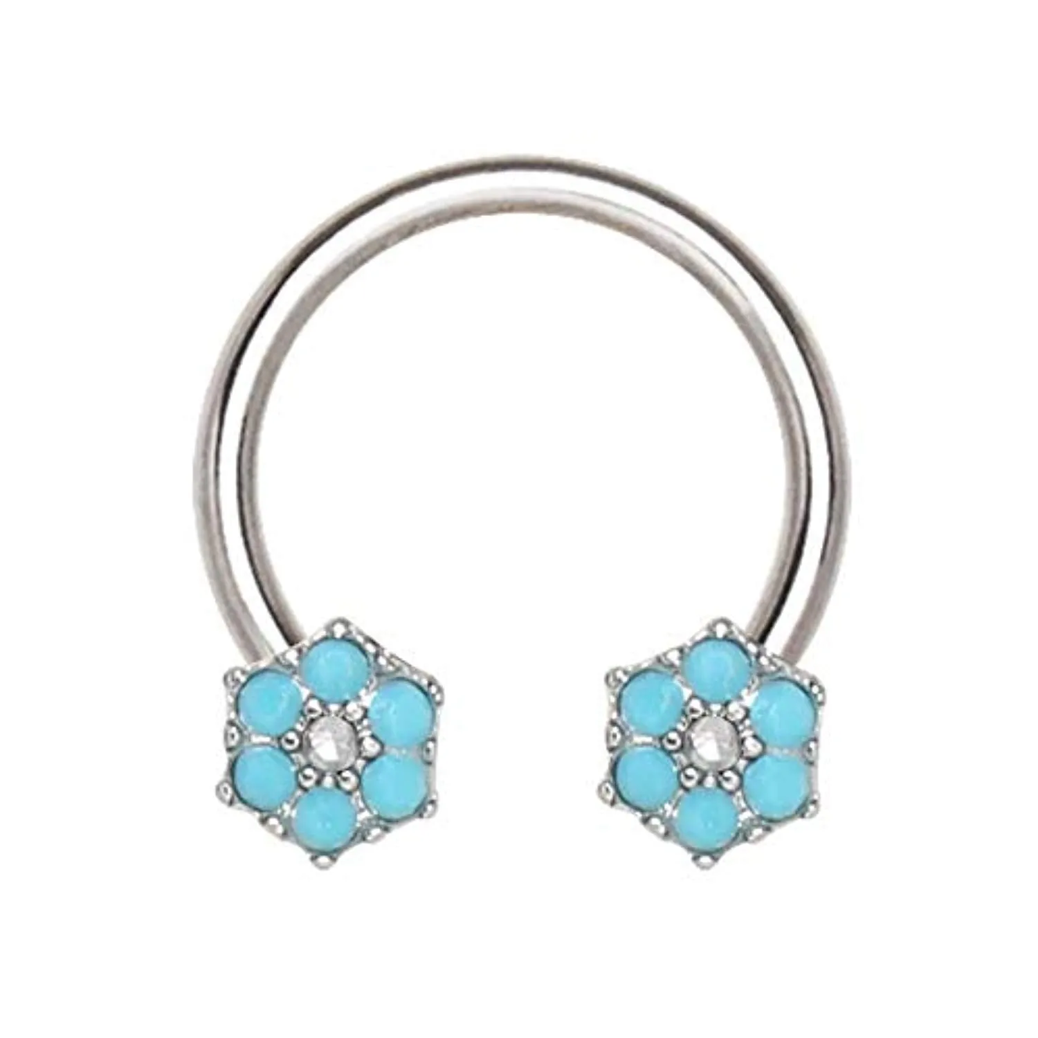 316L Stainless Steel Jeweled Teal Blue WildKlass Flower Horseshoe