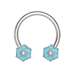 316L Stainless Steel Jeweled Teal Blue WildKlass Flower Horseshoe