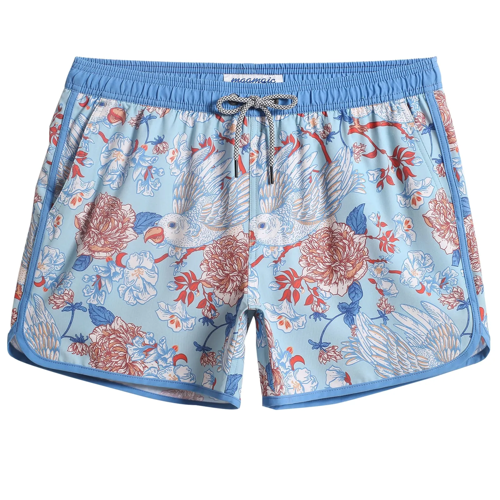 4.5 Inch Inseam Vintage Stretch White Circus Swim Trunks