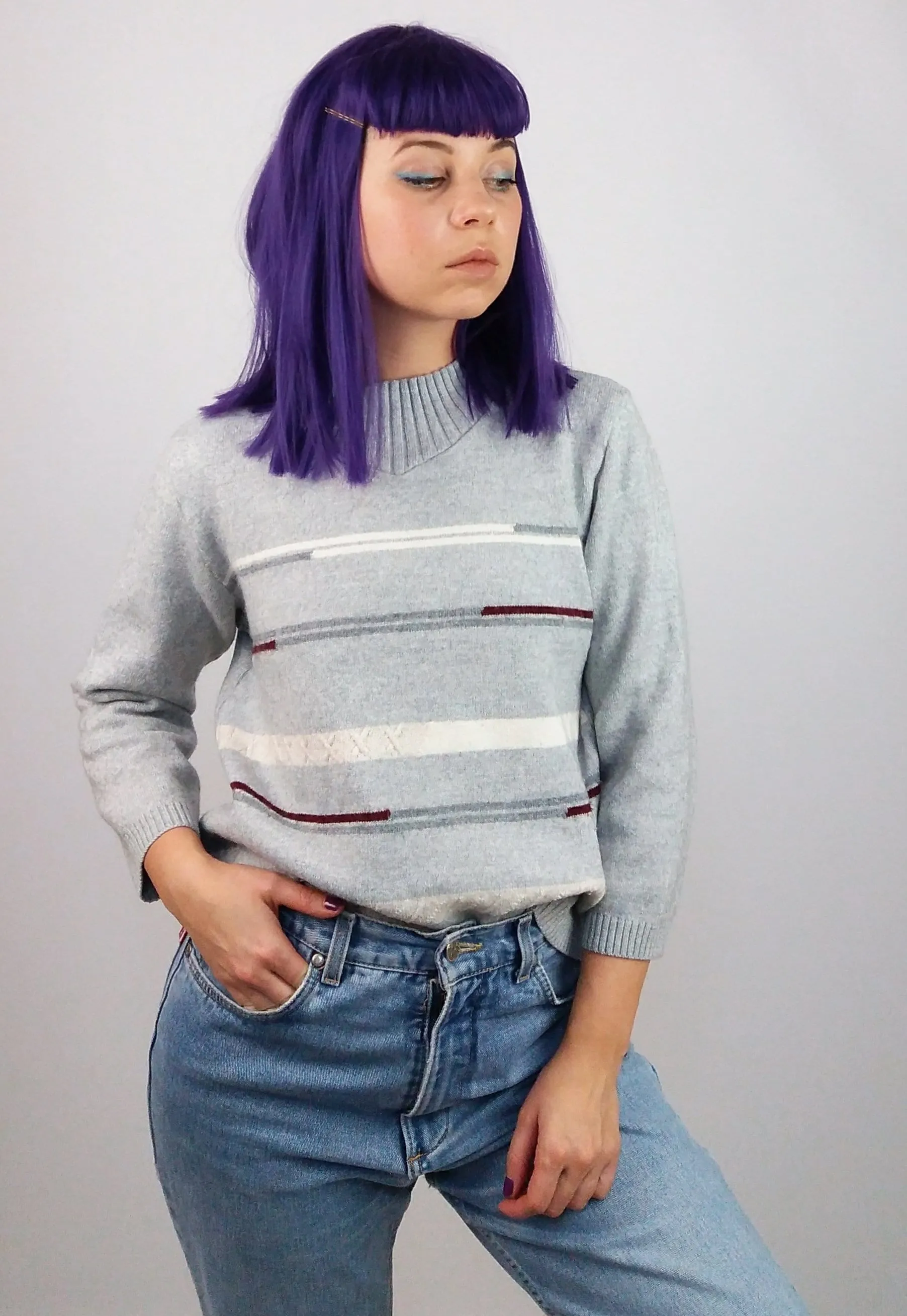 90's Retro Pattern Crop Sweater