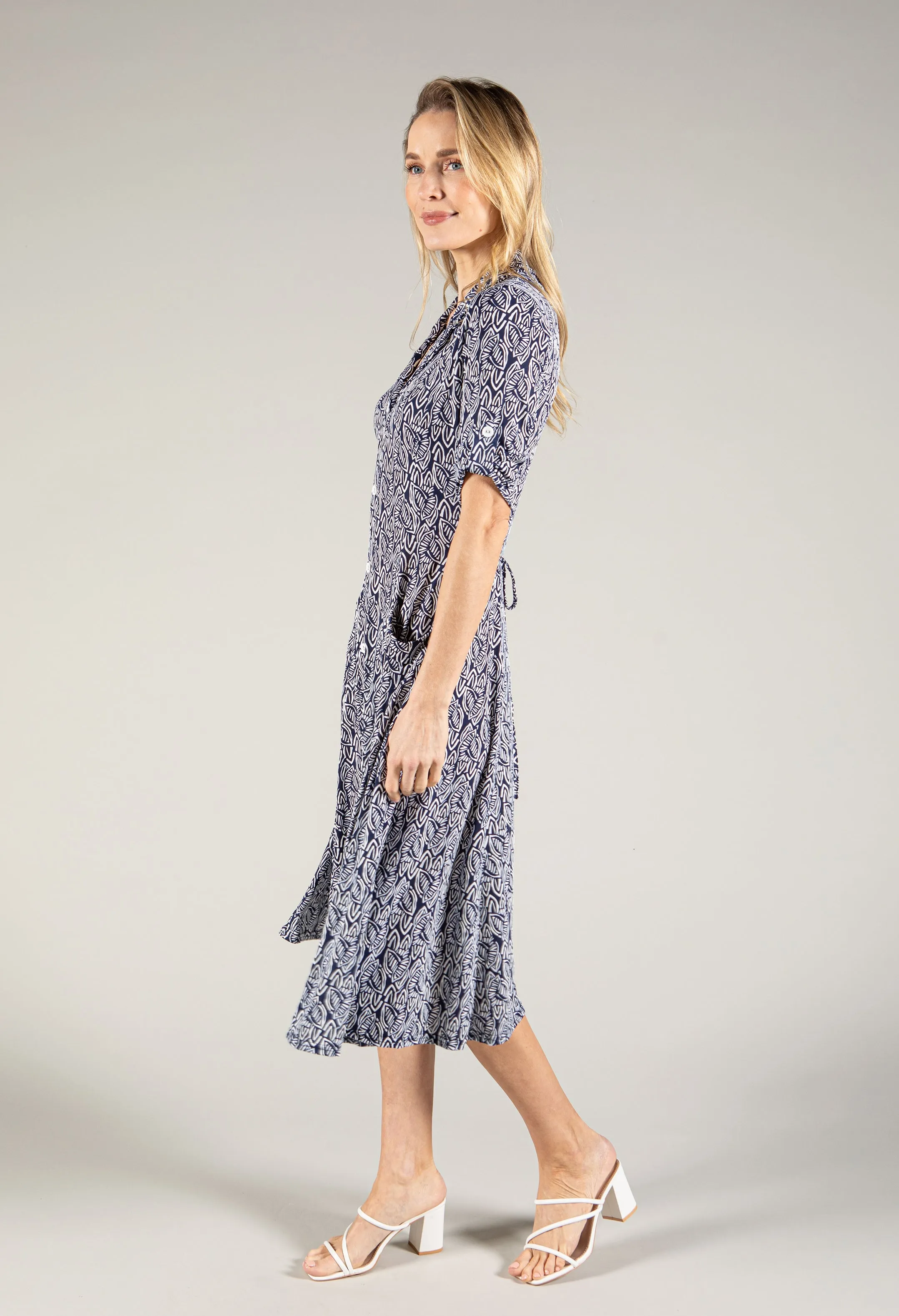 Abstract Button Up Midi Dress