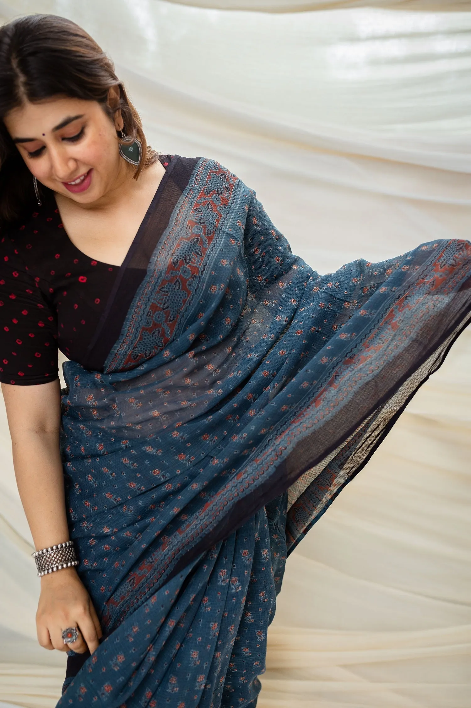 Ajrakh Natural Dyed Kota Doria Saree