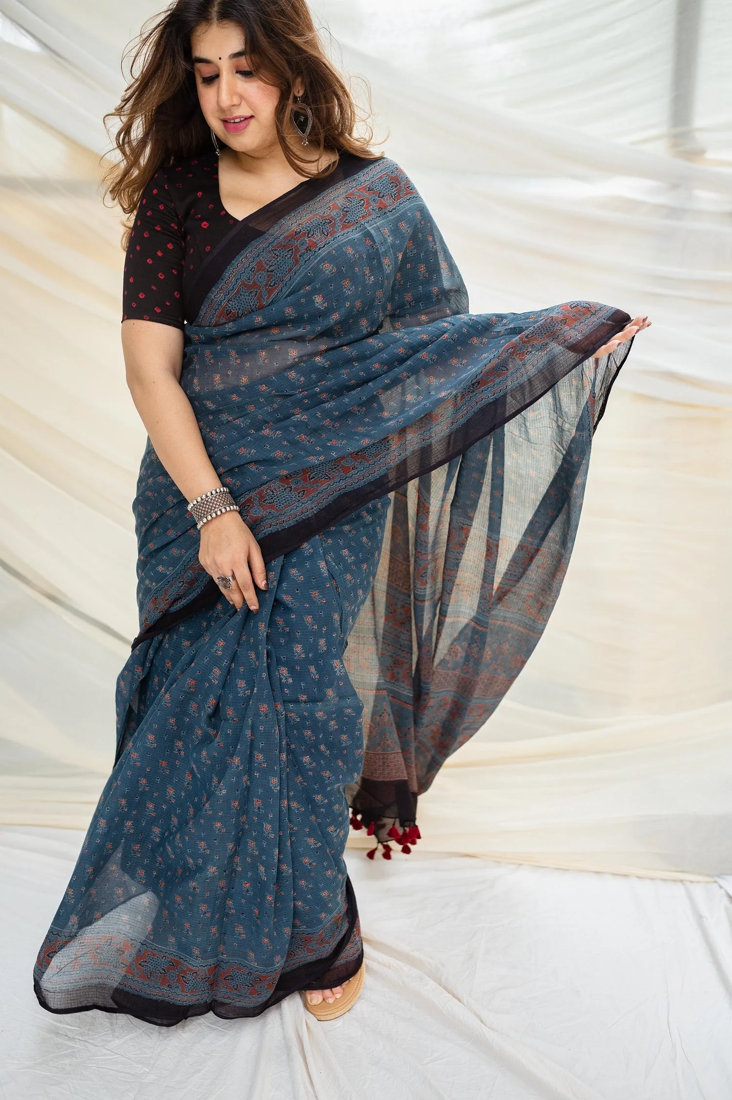 Ajrakh Natural Dyed Kota Doria Saree