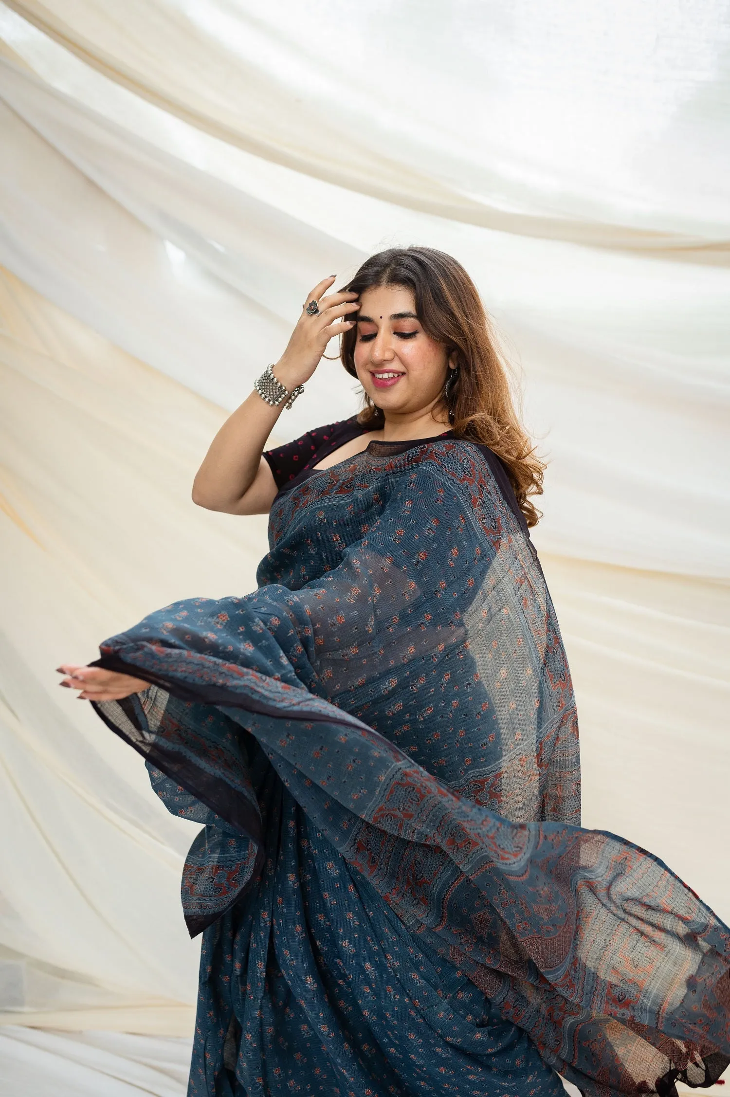 Ajrakh Natural Dyed Kota Doria Saree