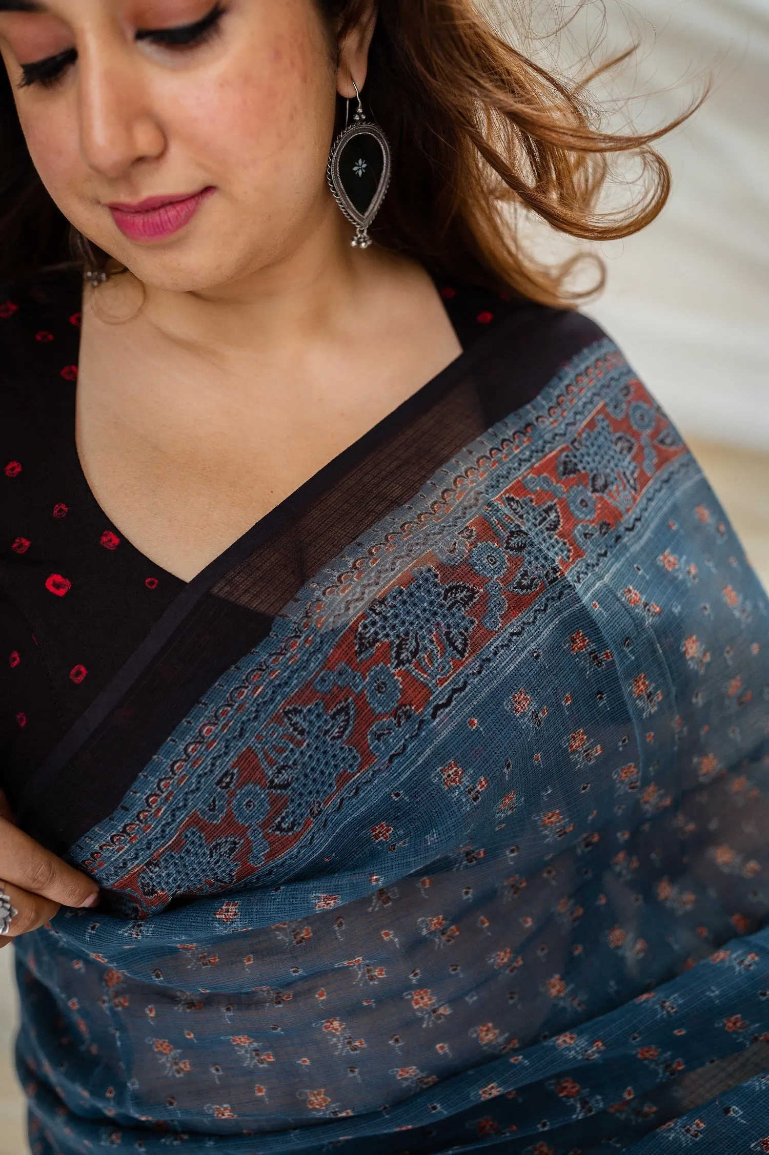 Ajrakh Natural Dyed Kota Doria Saree