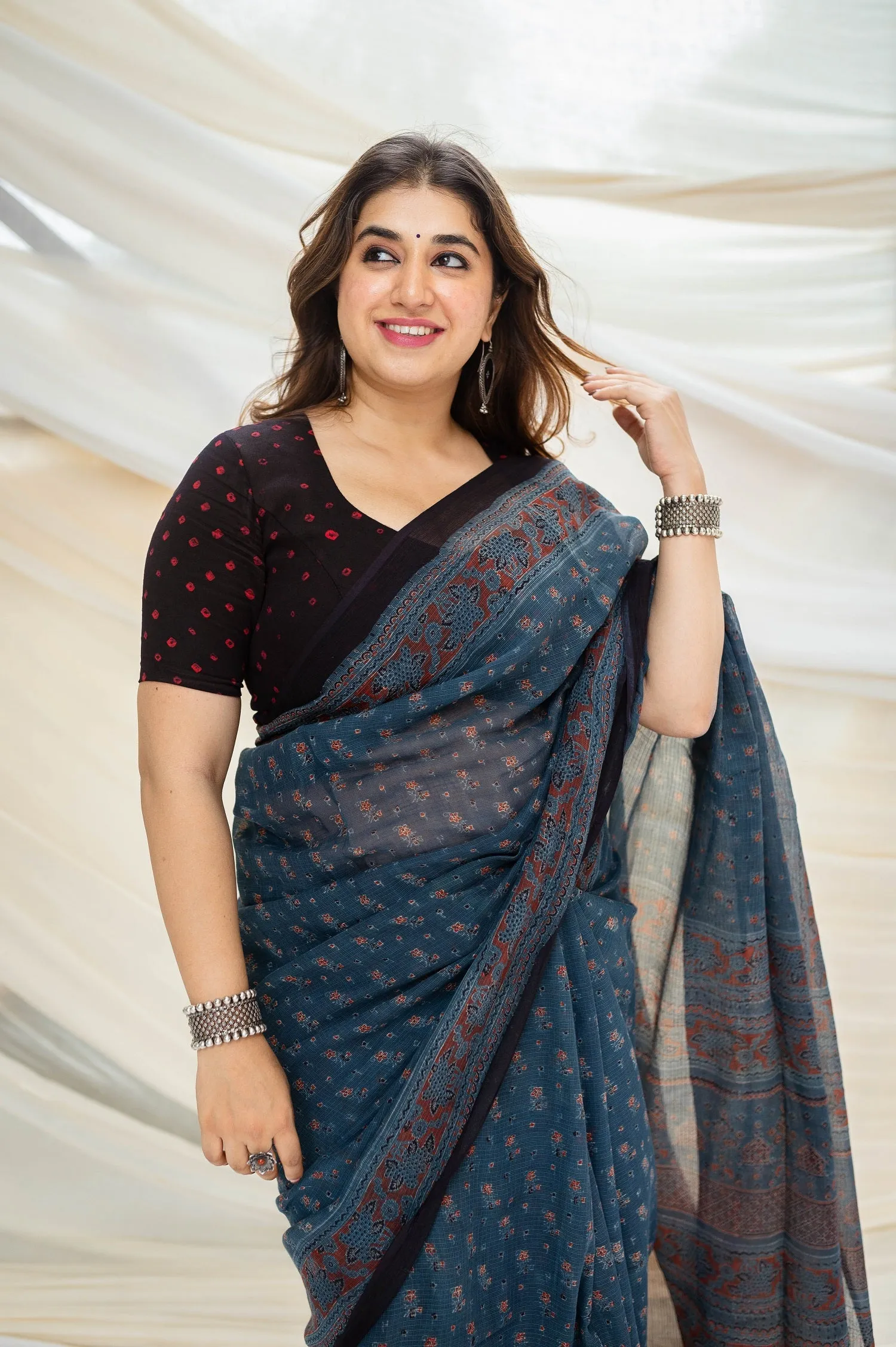 Ajrakh Natural Dyed Kota Doria Saree