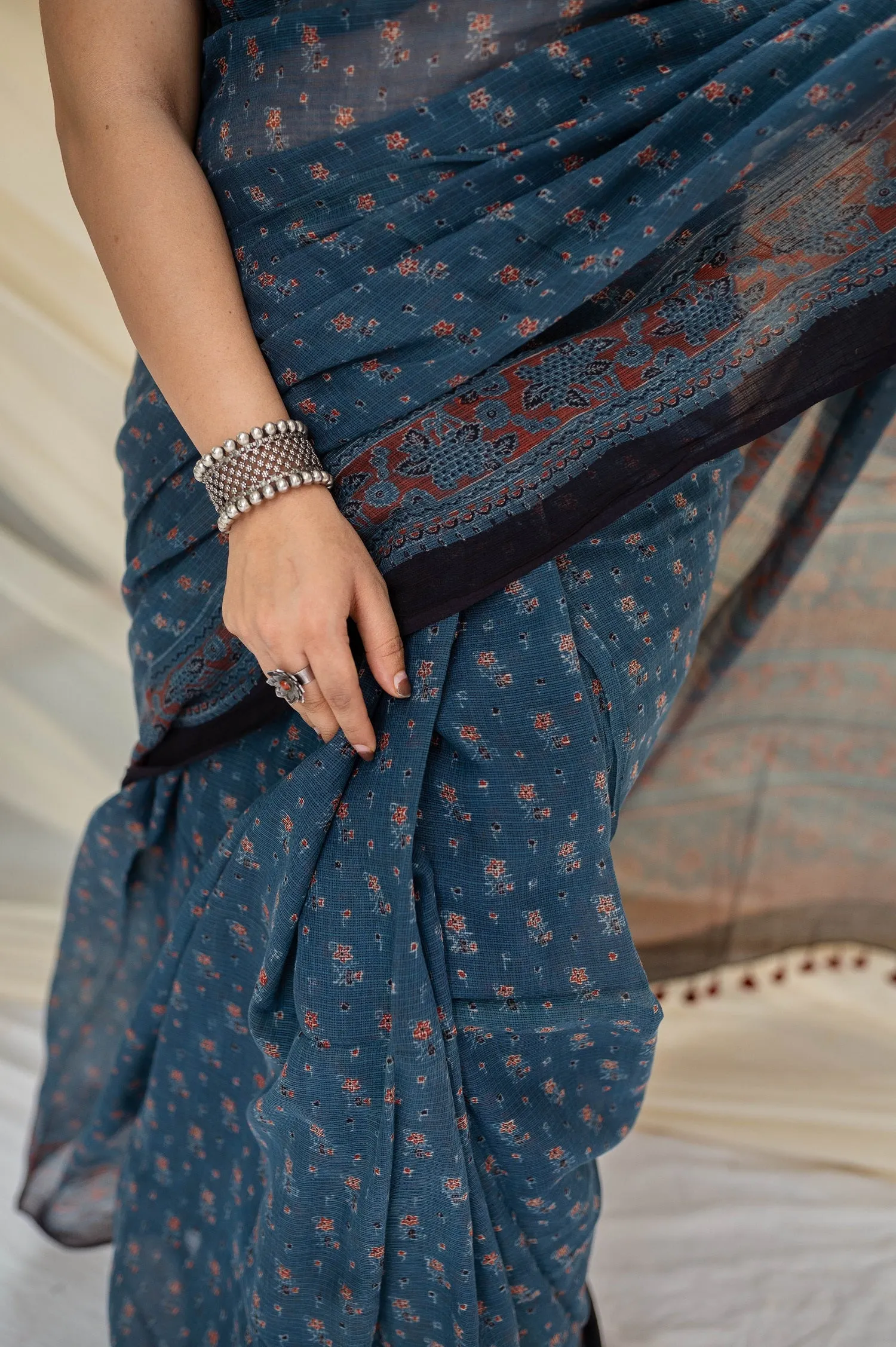 Ajrakh Natural Dyed Kota Doria Saree