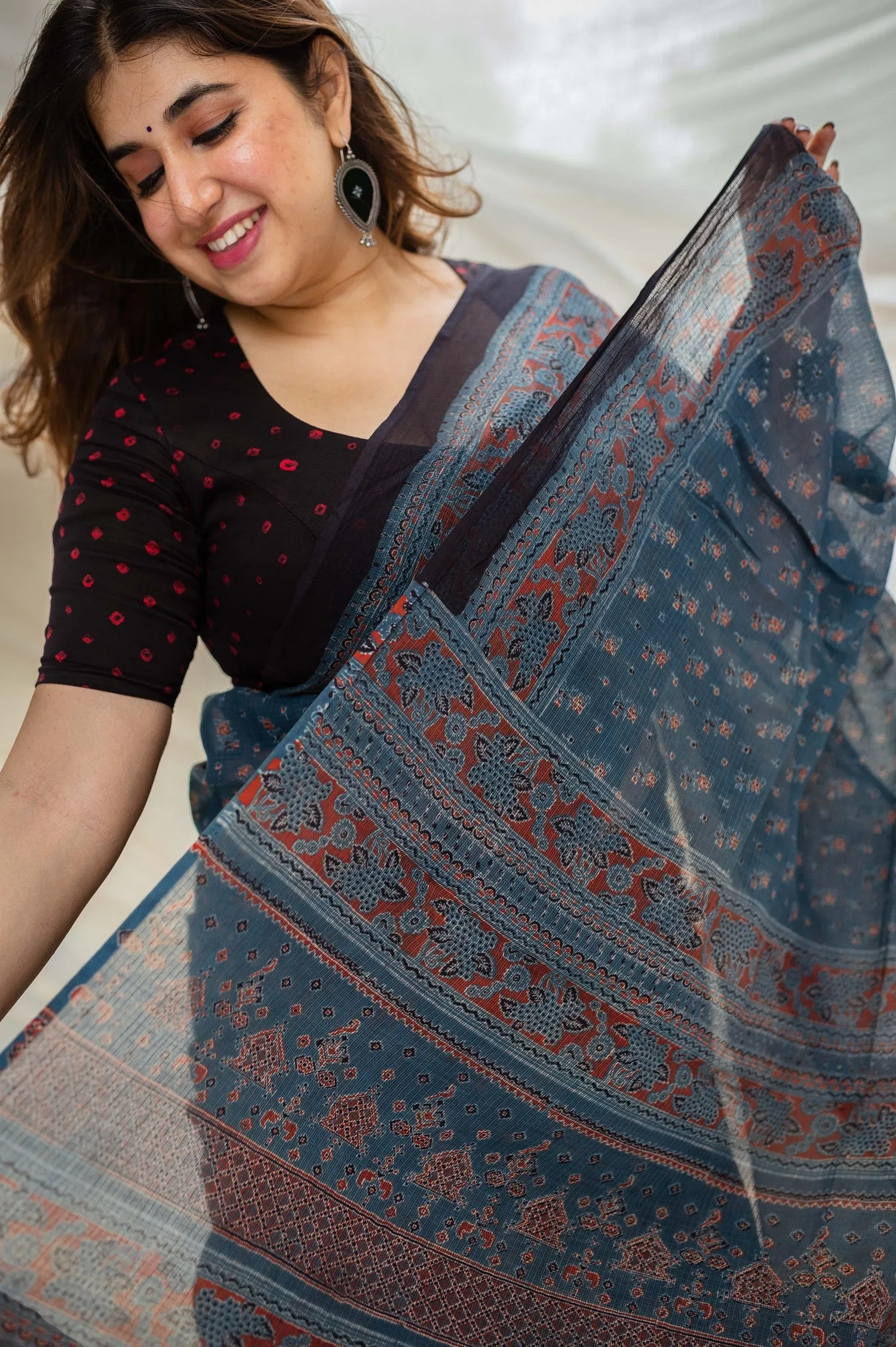 Ajrakh Natural Dyed Kota Doria Saree