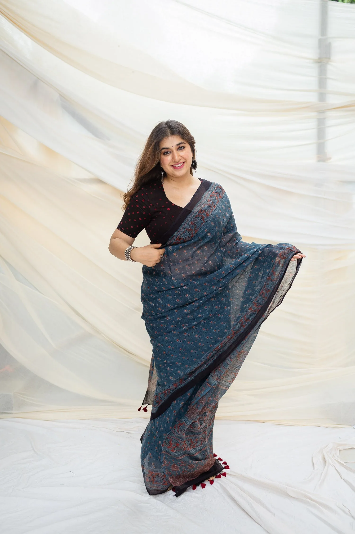 Ajrakh Natural Dyed Kota Doria Saree