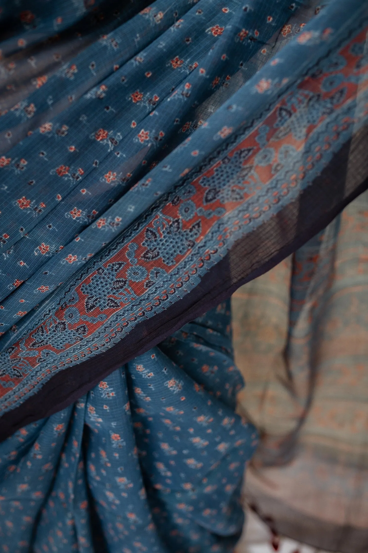 Ajrakh Natural Dyed Kota Doria Saree