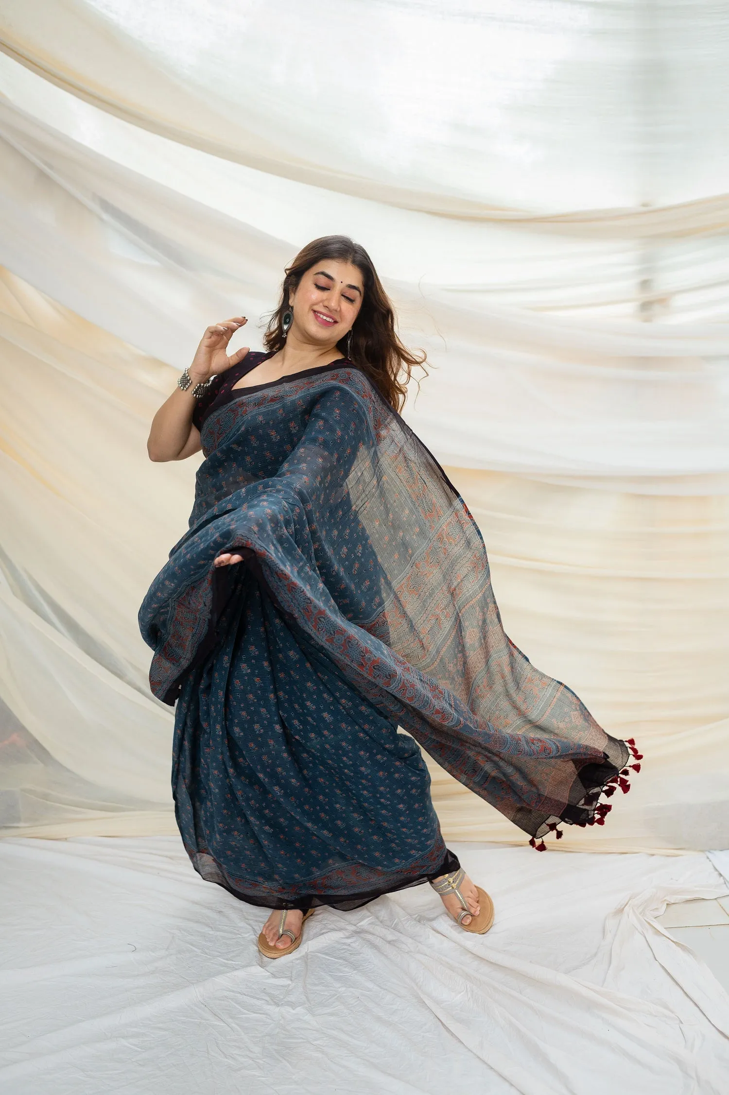 Ajrakh Natural Dyed Kota Doria Saree