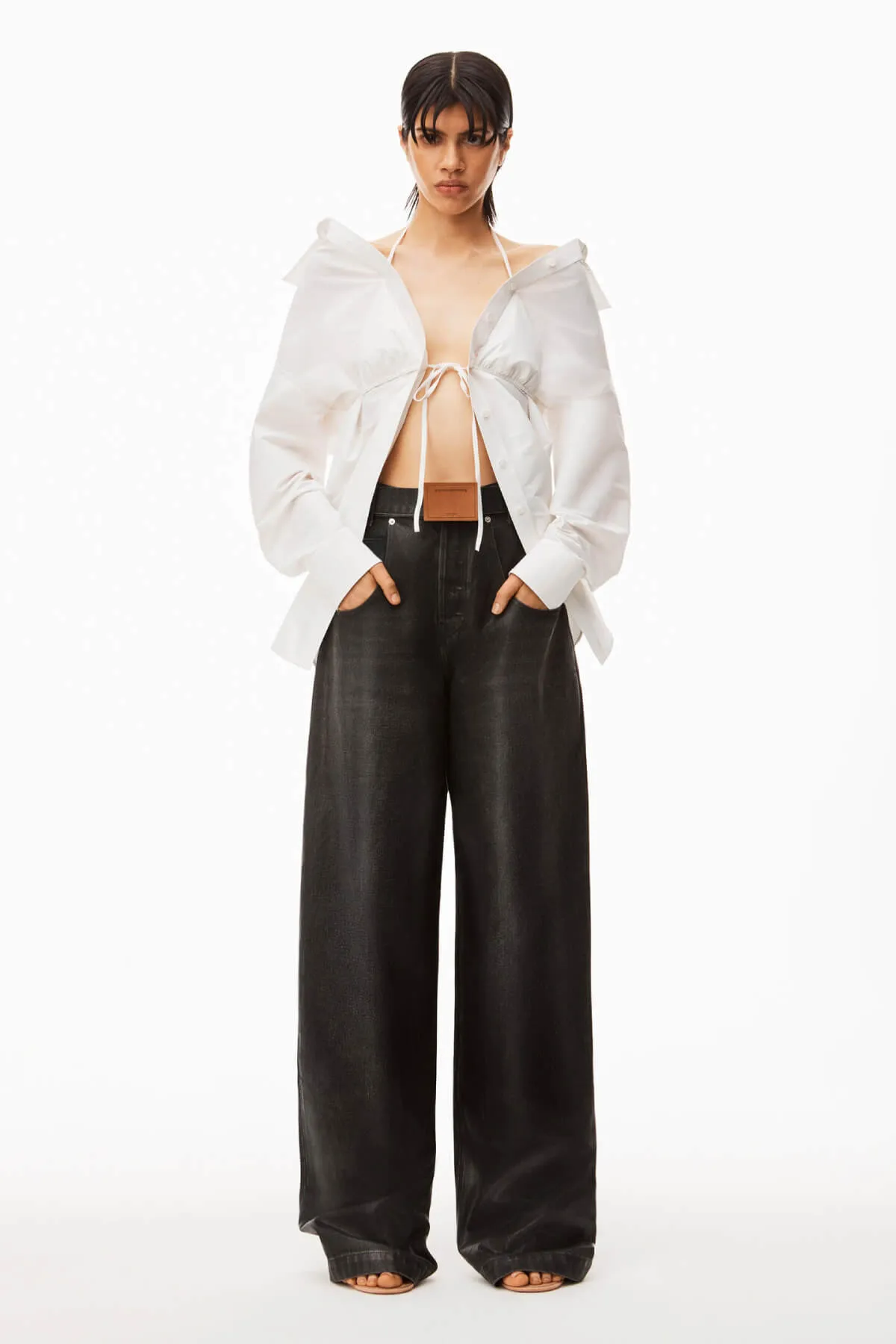 Alexander Wang Wide Leg Coated Denim Jean - Grey Aged