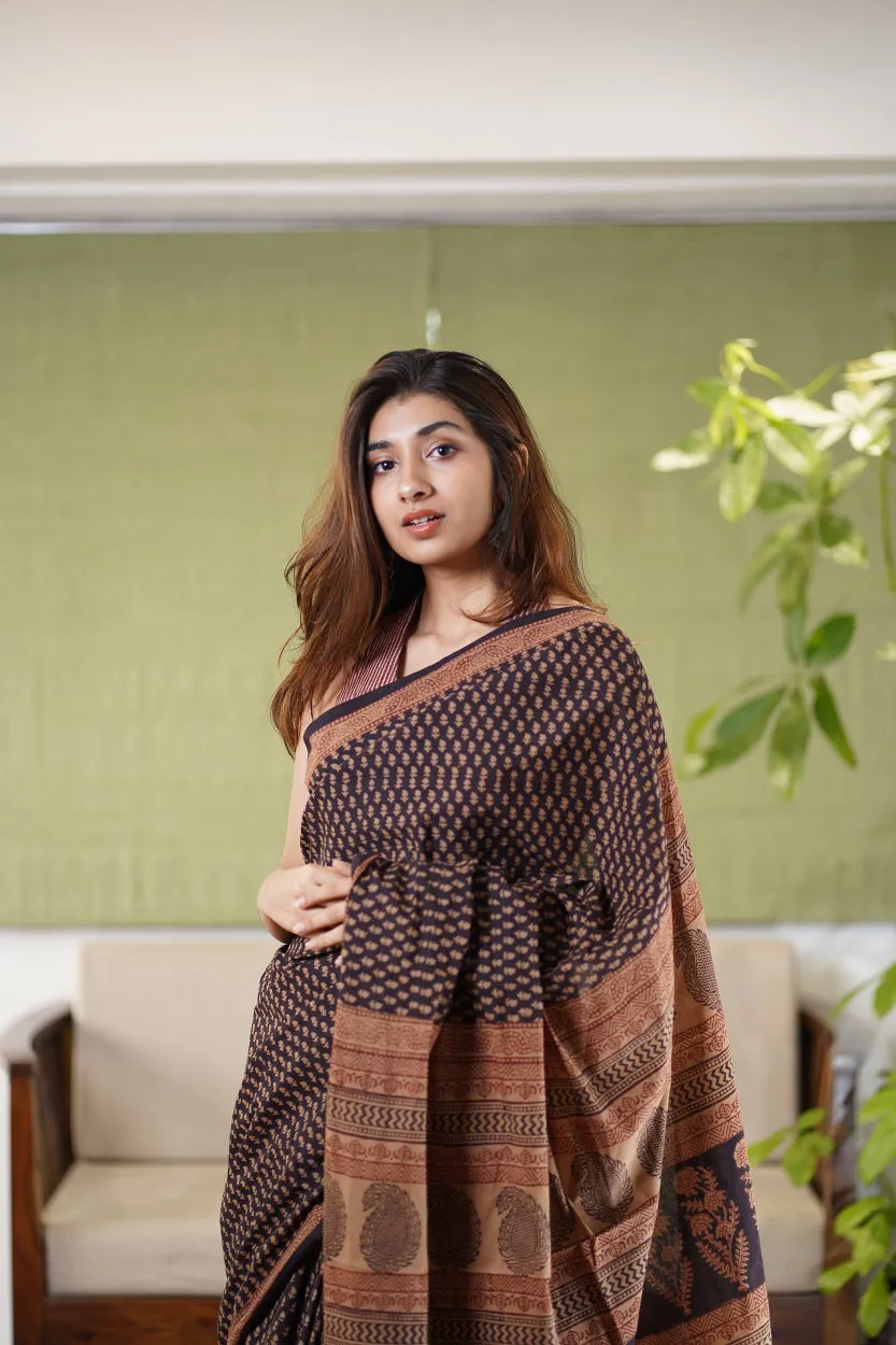 Bagh Hand Block Printed Cotton Saree