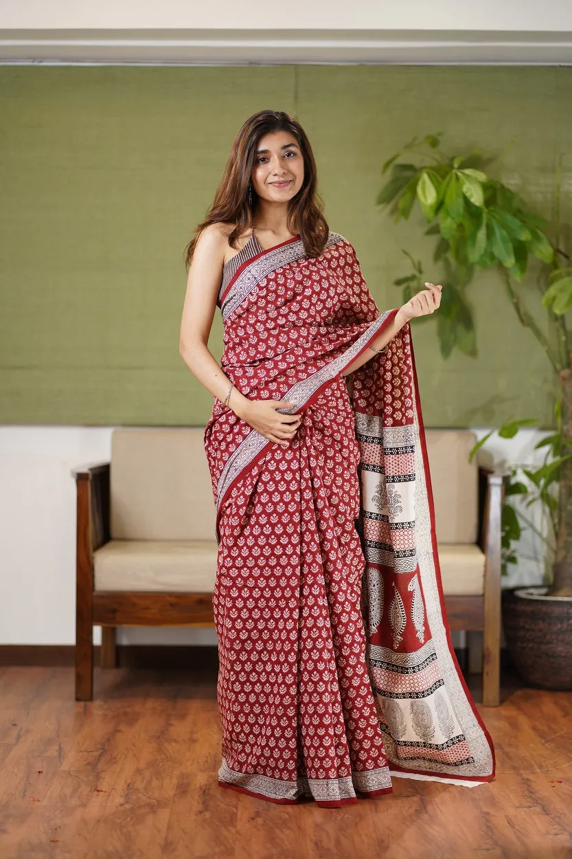 Bagh Hand Block Printed Cotton Saree