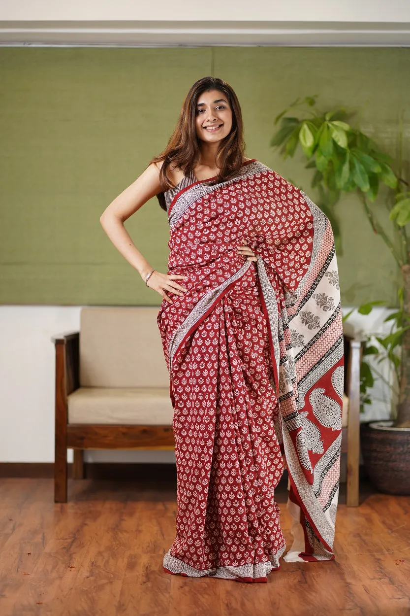 Bagh Hand Block Printed Cotton Saree