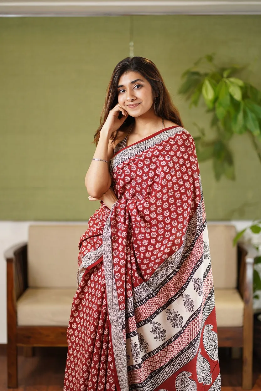 Bagh Hand Block Printed Cotton Saree