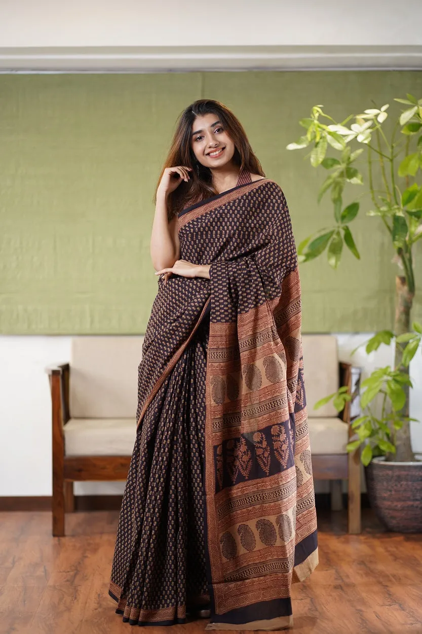 Bagh Hand Block Printed Cotton Saree