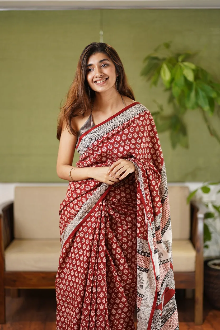 Bagh Hand Block Printed Cotton Saree