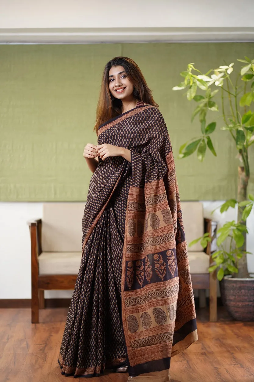 Bagh Hand Block Printed Cotton Saree