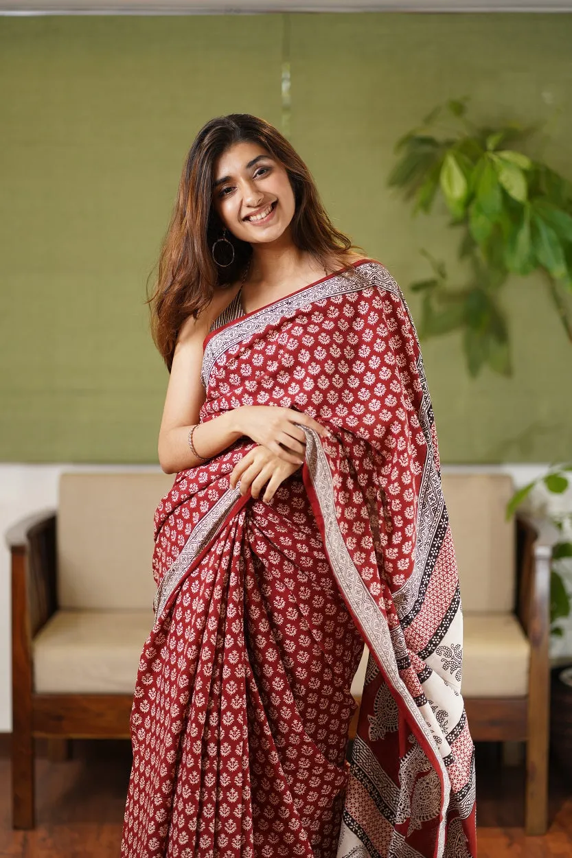 Bagh Hand Block Printed Cotton Saree