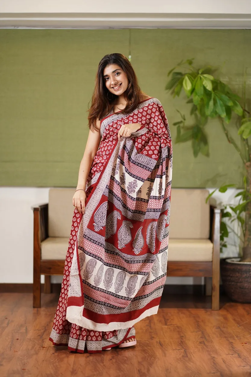 Bagh Hand Block Printed Cotton Saree