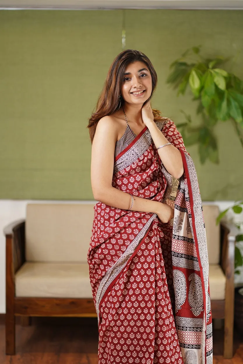 Bagh Hand Block Printed Cotton Saree