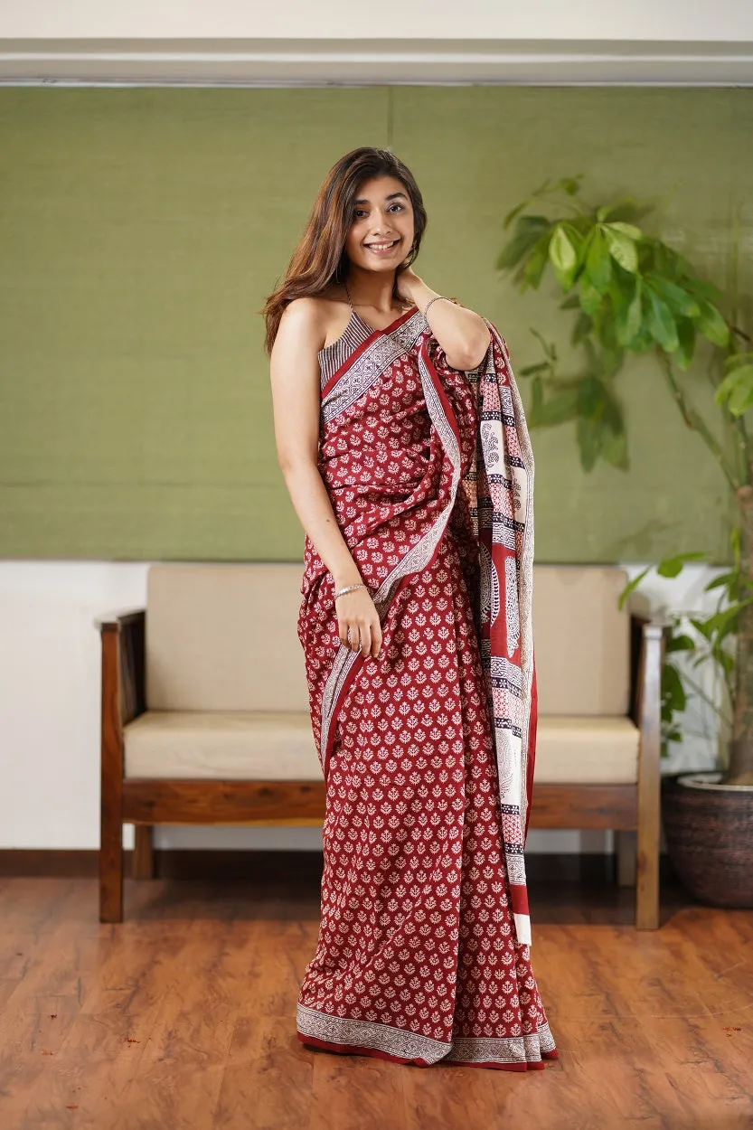 Bagh Hand Block Printed Cotton Saree