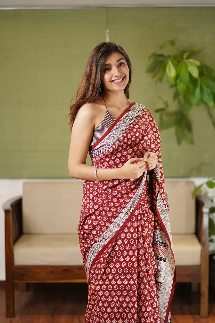 Bagh Hand Block Printed Cotton Saree