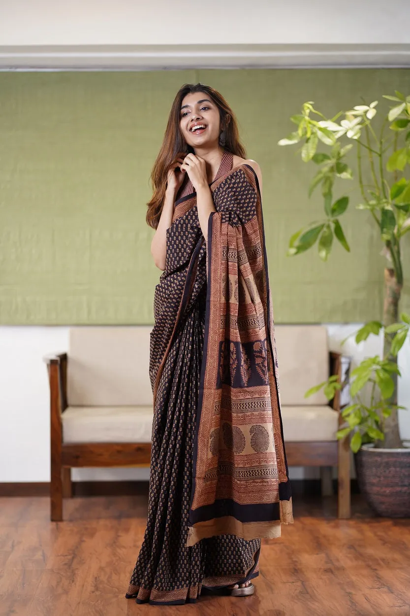 Bagh Hand Block Printed Cotton Saree