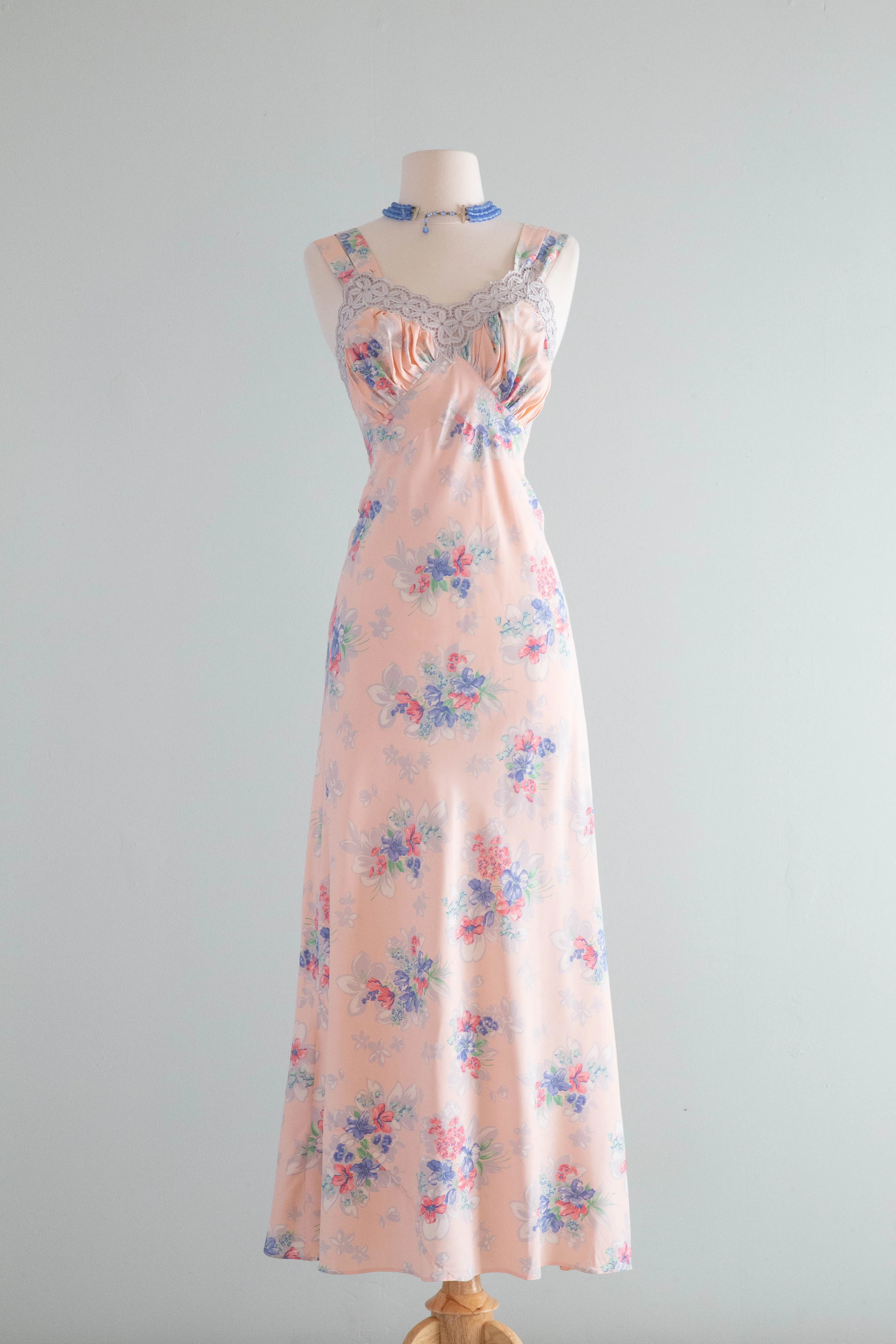 Beautiful 1930's Cold Rayon Bias Cut Floral Print Slip Dress / SM