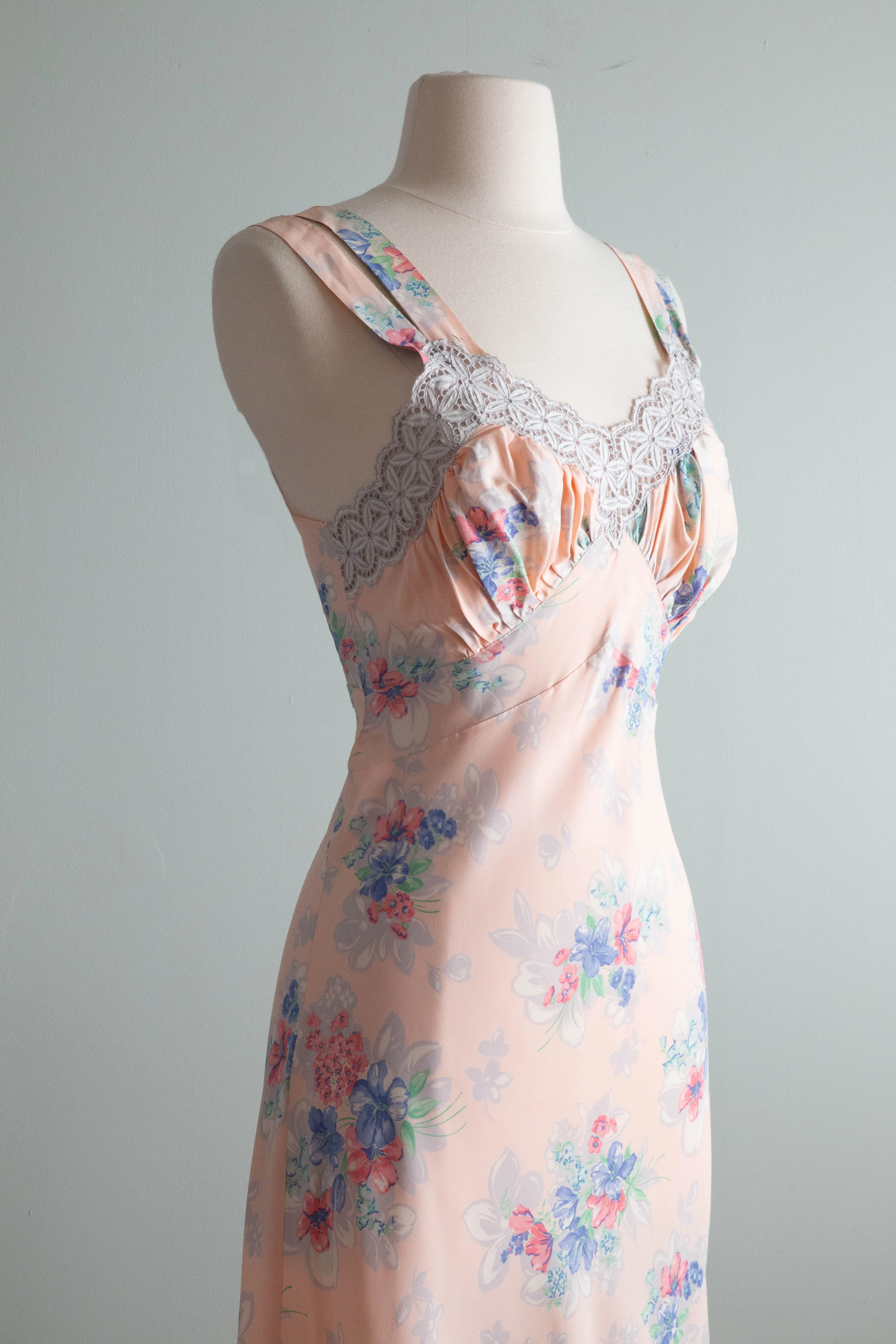 Beautiful 1930's Cold Rayon Bias Cut Floral Print Slip Dress / SM