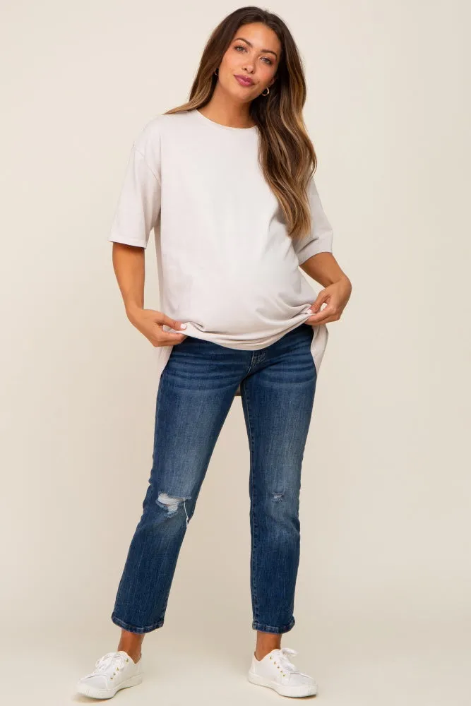 Beige Basic Oversized Maternity T-Shirt