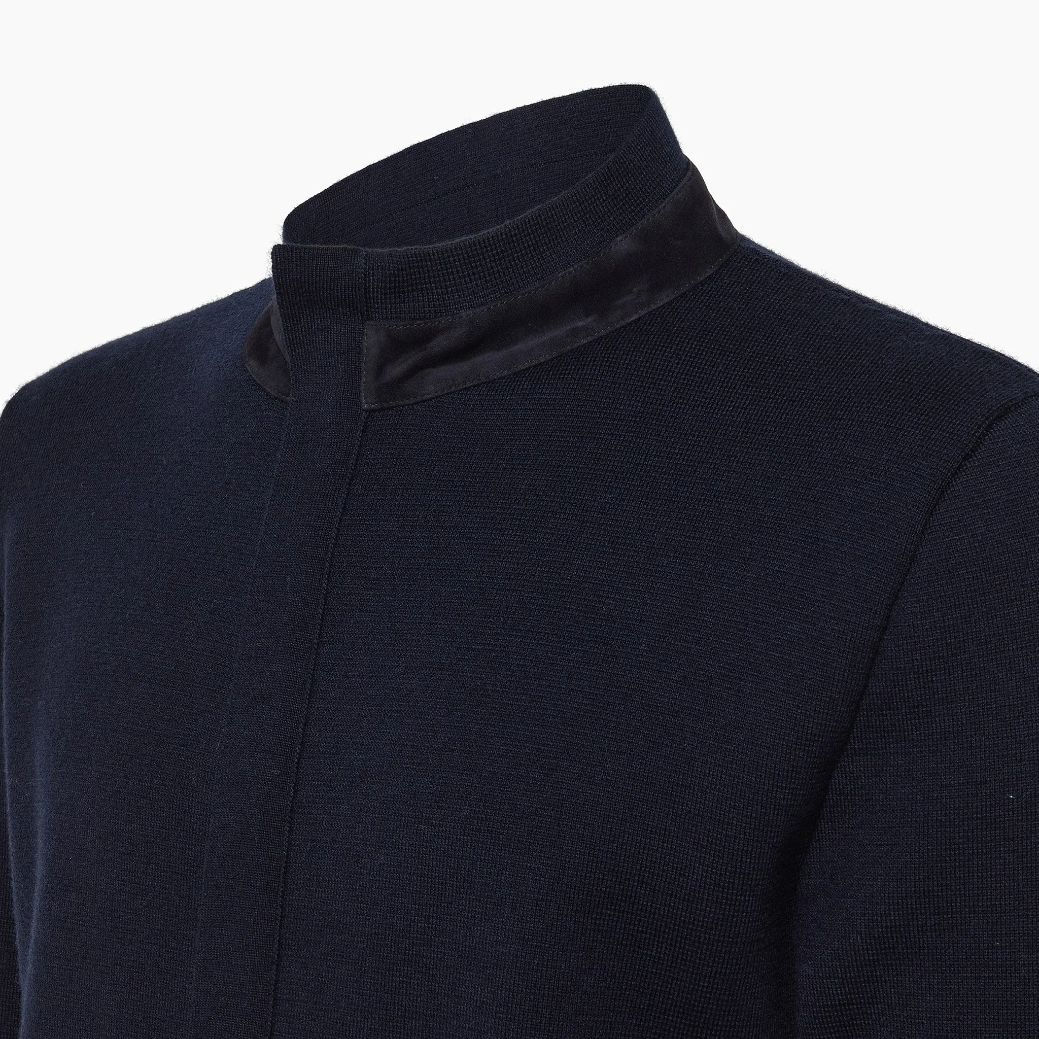 Berwin Knitted full zip jumper punto Milano and leather detail