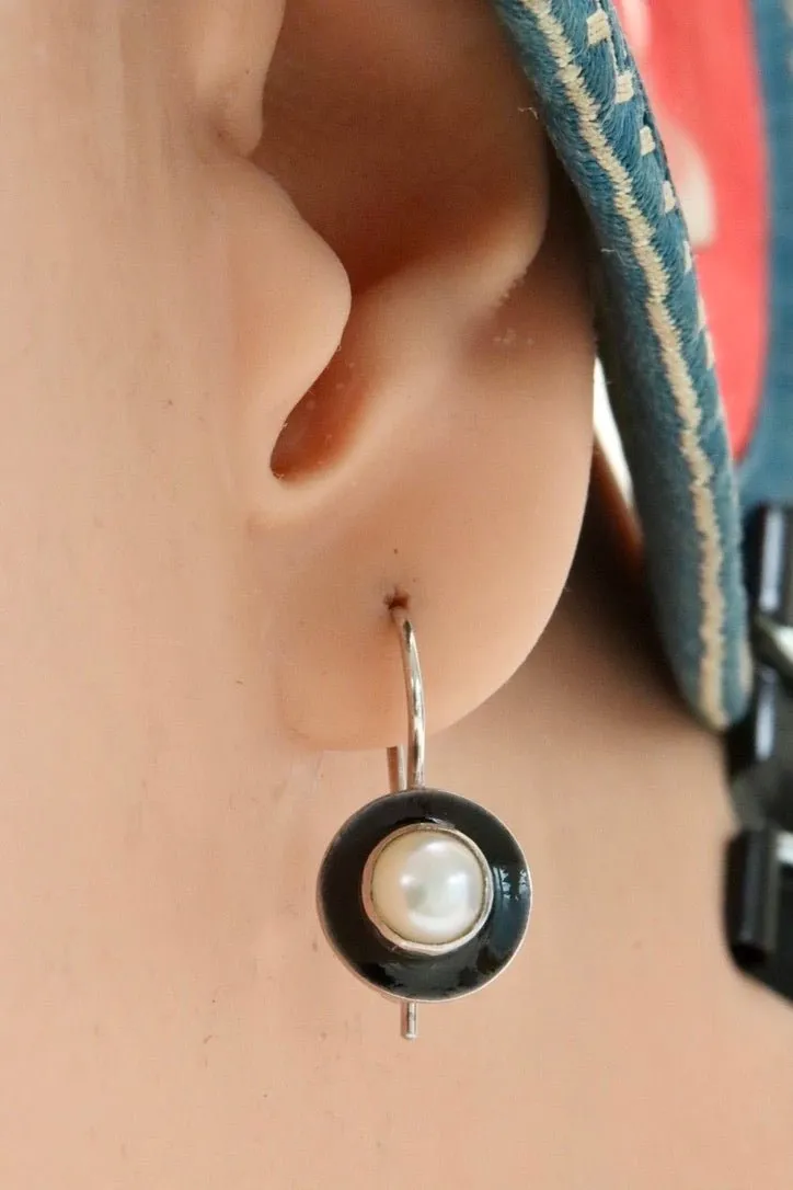 Black and White Ball Silver Earrings