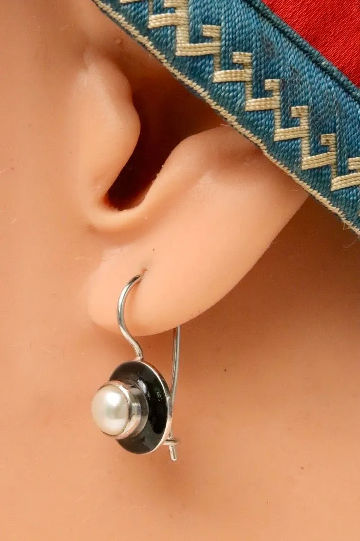 Black and White Ball Silver Earrings