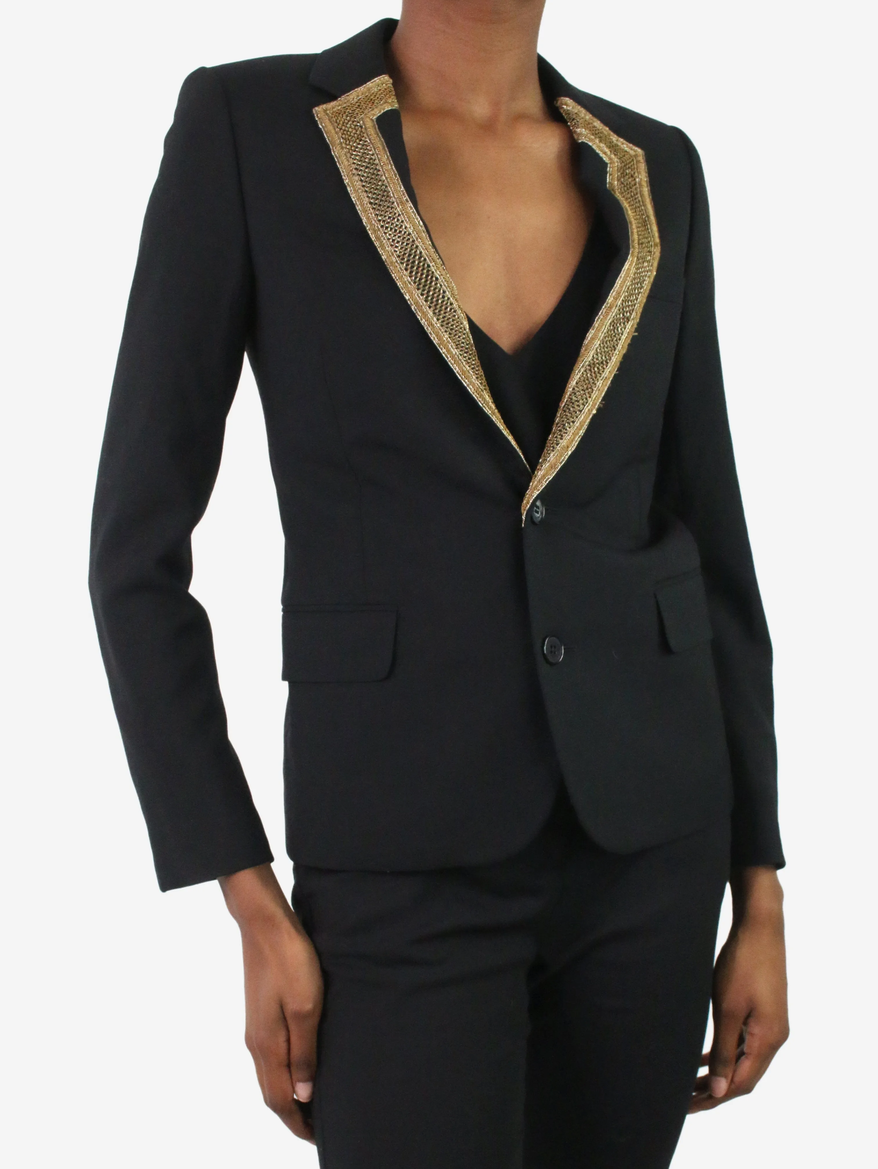 Black buttoned blazer with metal embroidery - size FR 34