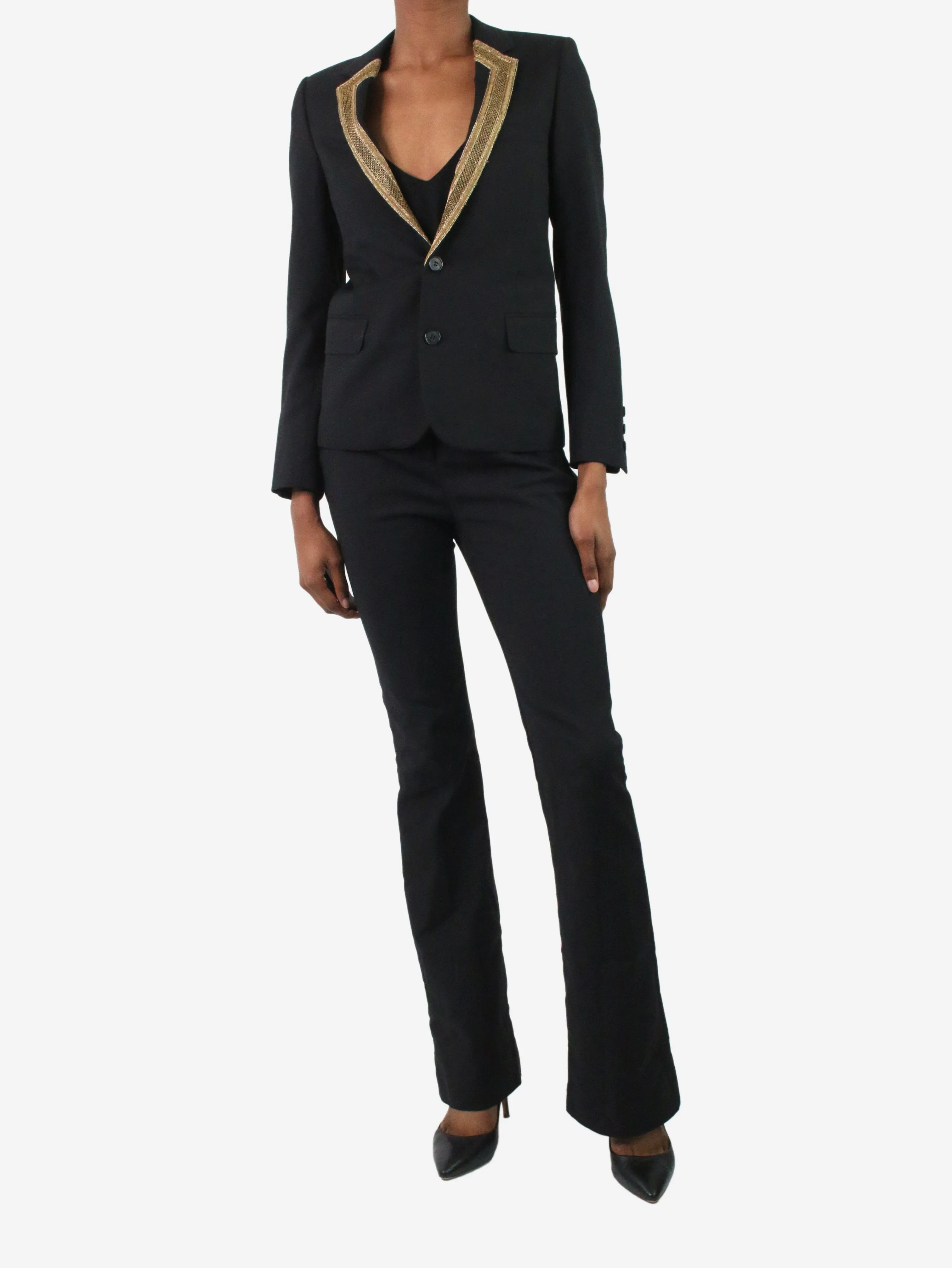 Black buttoned blazer with metal embroidery - size FR 34