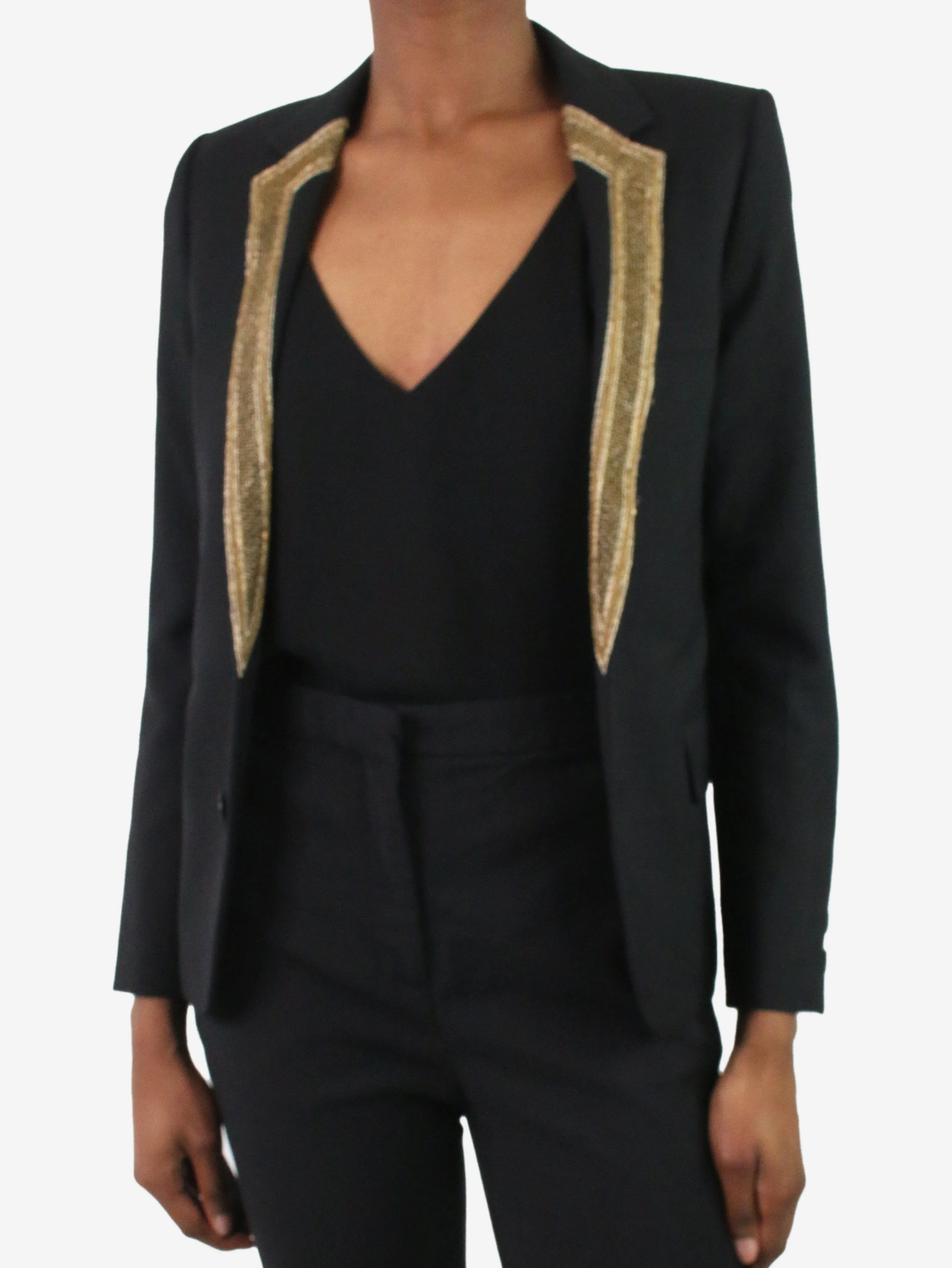 Black buttoned blazer with metal embroidery - size FR 34