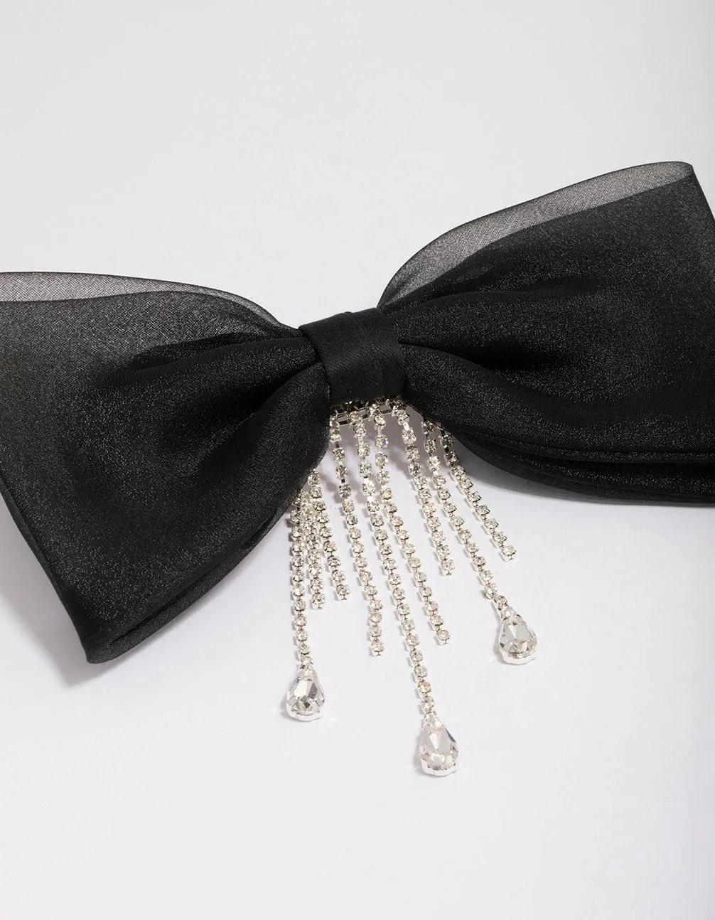 Black Fabric Organza Diamante Cupchain Hair Bow Clip