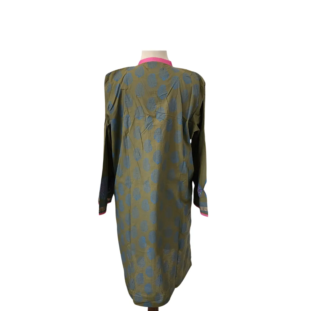 Blocked Olive Green Printed Kurta | Pre Loved |