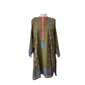 Blocked Olive Green Printed Kurta | Pre Loved |