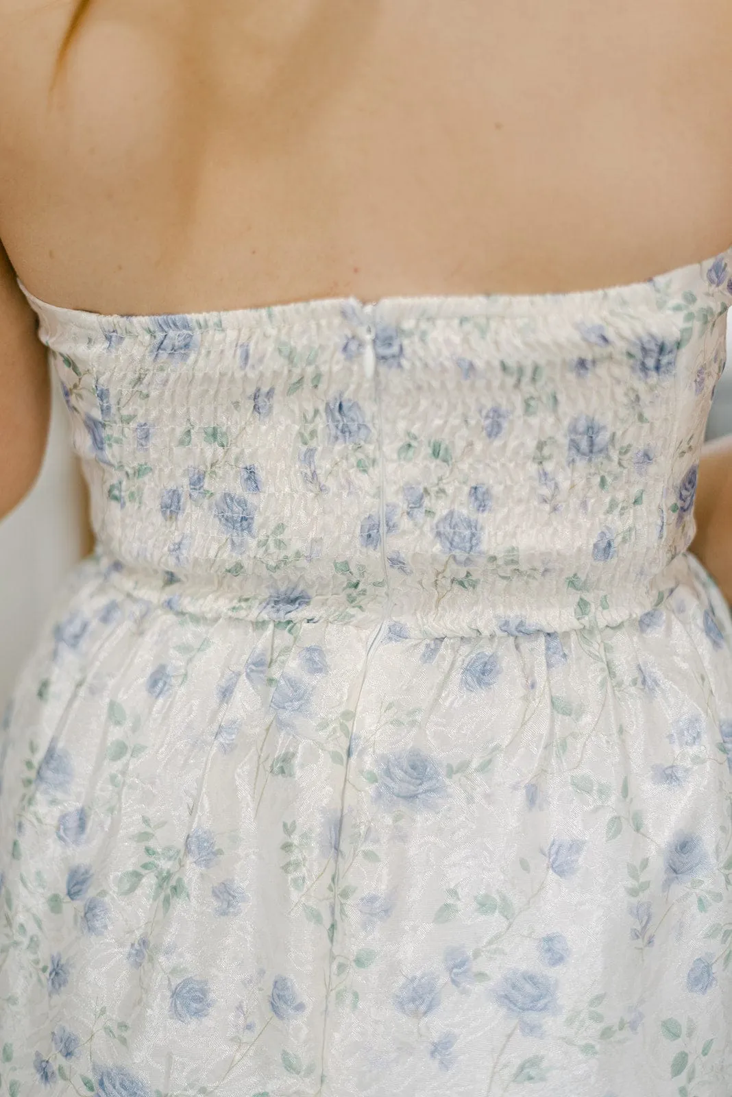 Blue Floral Bustier Midi Dress